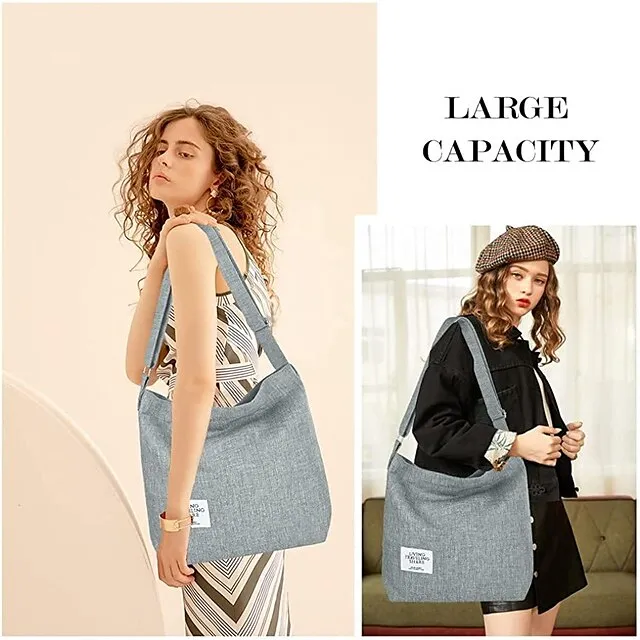 Canvas Tote Bag For Women Retro Large Size Canvas Shoulder Bag Hobo Crossbody Handbag Casual Tote For Shopping And Travel