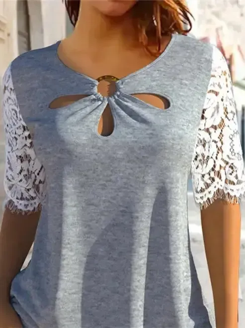 Women's Half Sleeve Scoop Neck Lace Casual Top