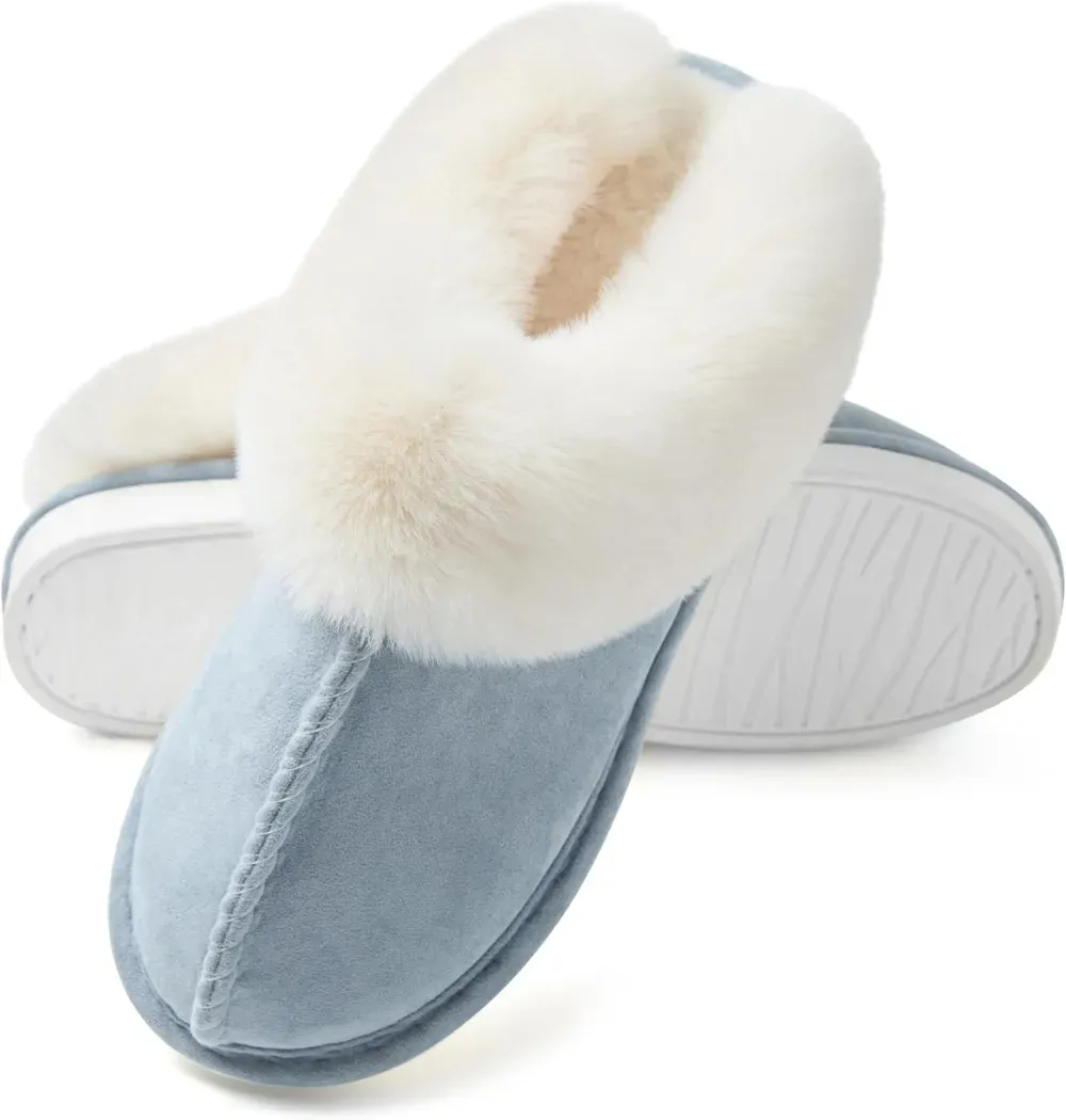 Womens Slipper with Memory Foam Fluffy Soft Warm Slip On House Slippers Anti-Skid Cozy Plush for Indoor Outdoor