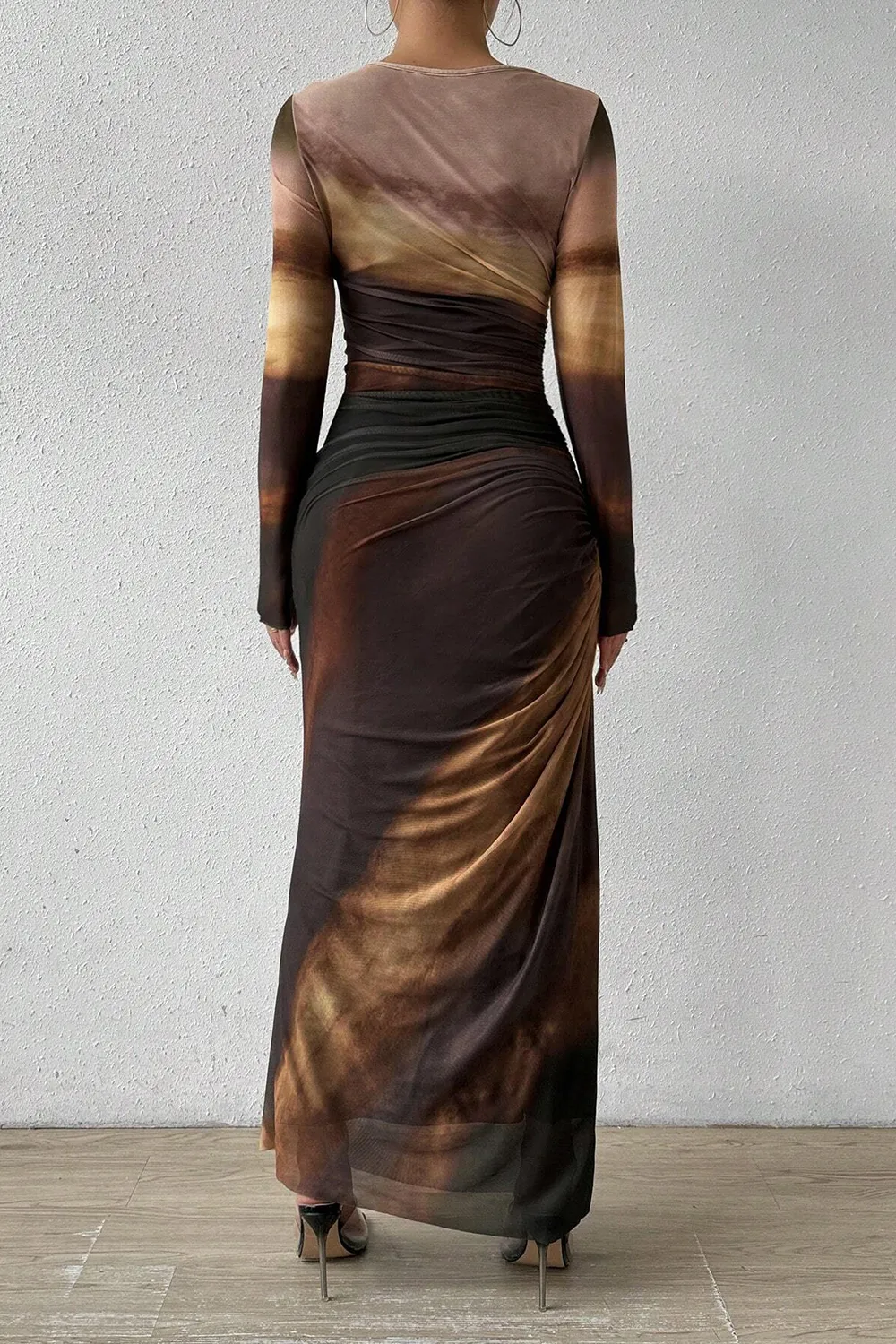 Women's Tie Dye Long Sleeve Pleated Dress