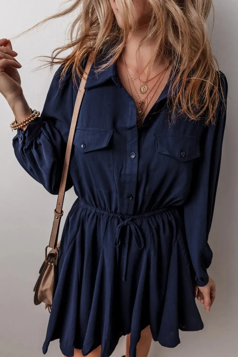 Button Front Drawstring Dress