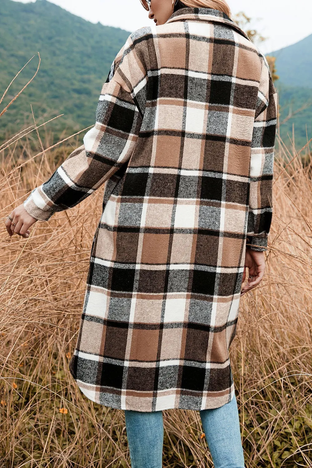 Plaid Print Long Shirt Jacket