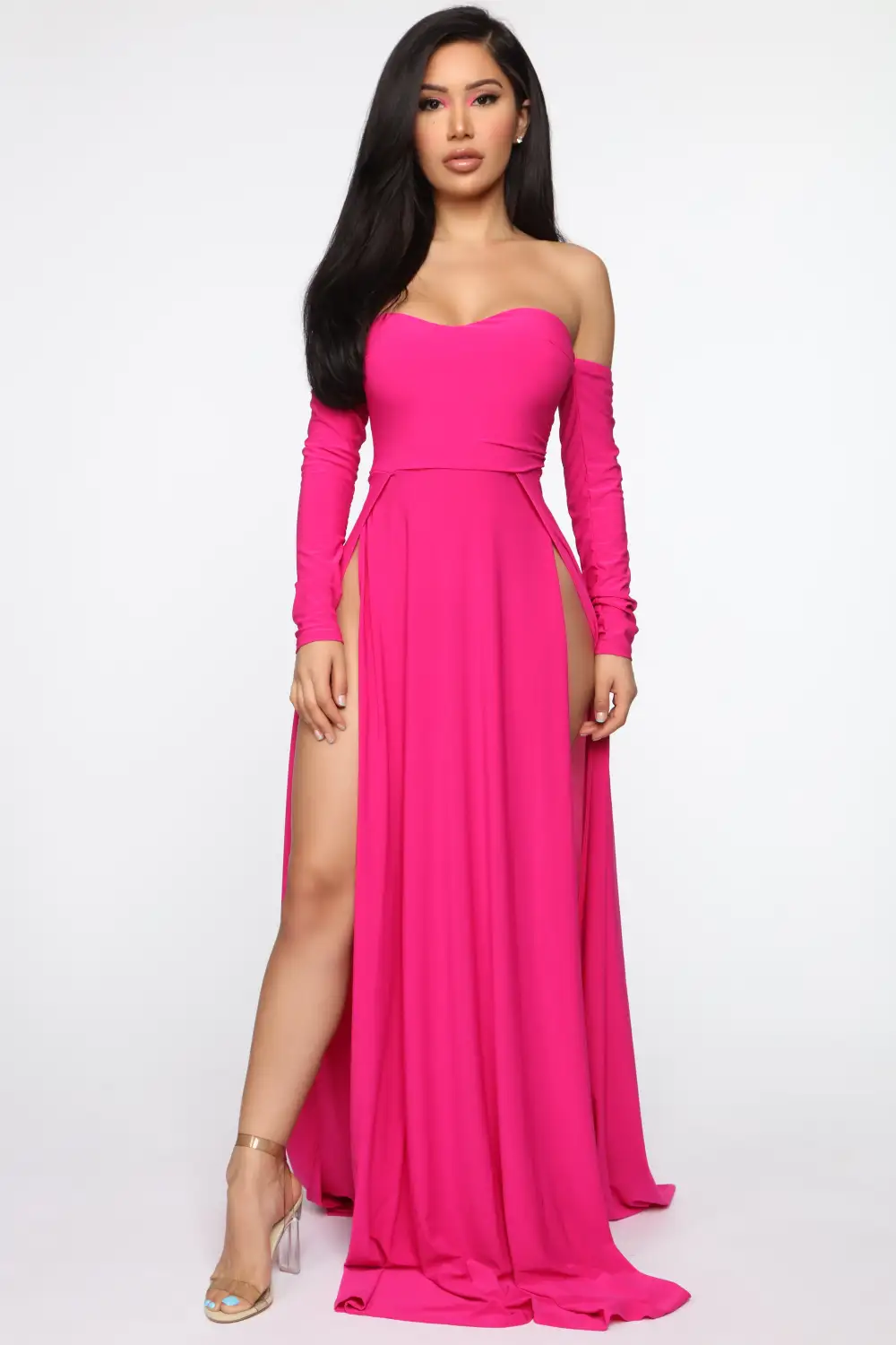 Elegantly Fab Off Shoulder Maxi Dress - Magenta
