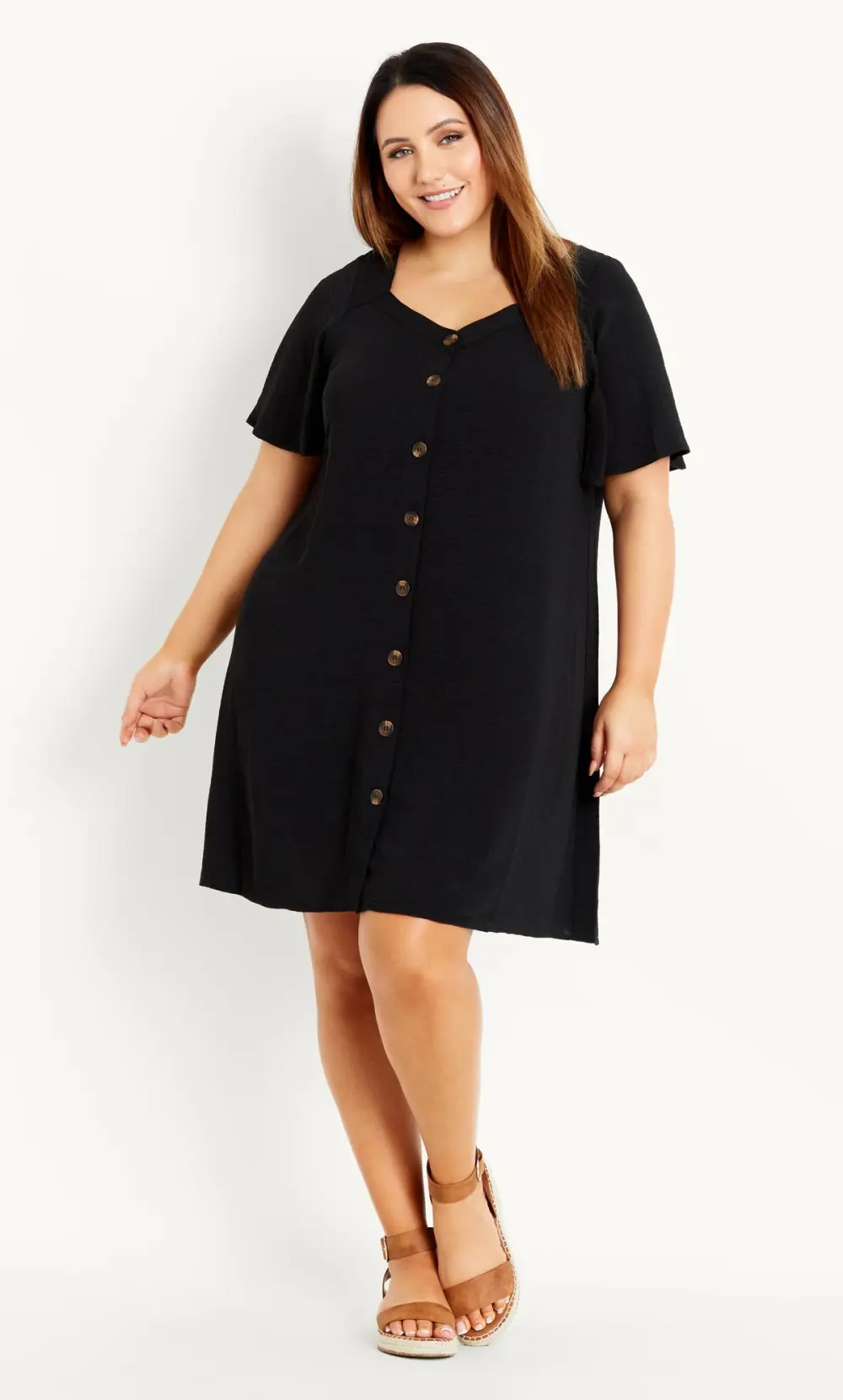 Evans Black Button Through Mini Dress