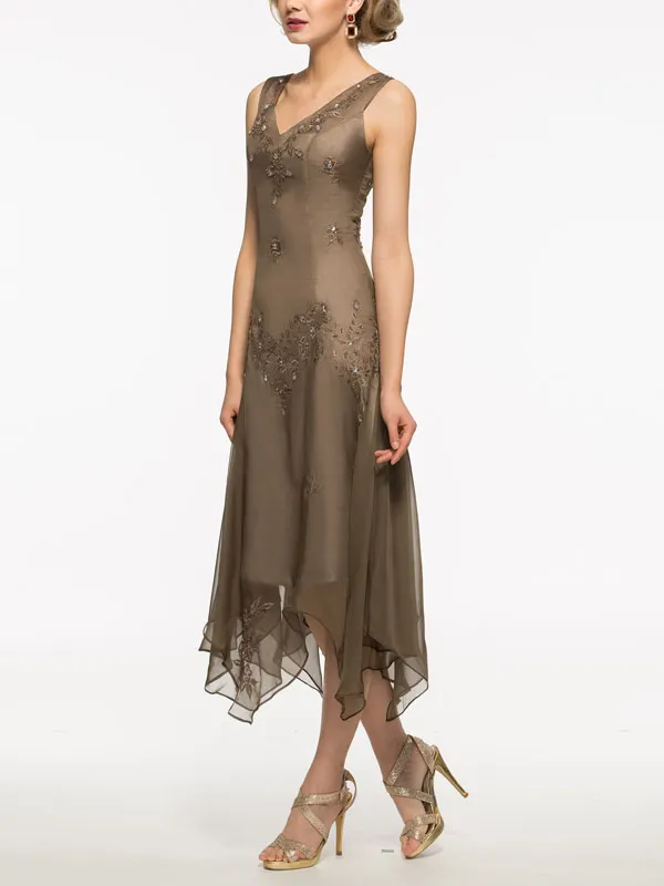 Embroidery Asymmetry Mother of the Bride Dress with Jacket