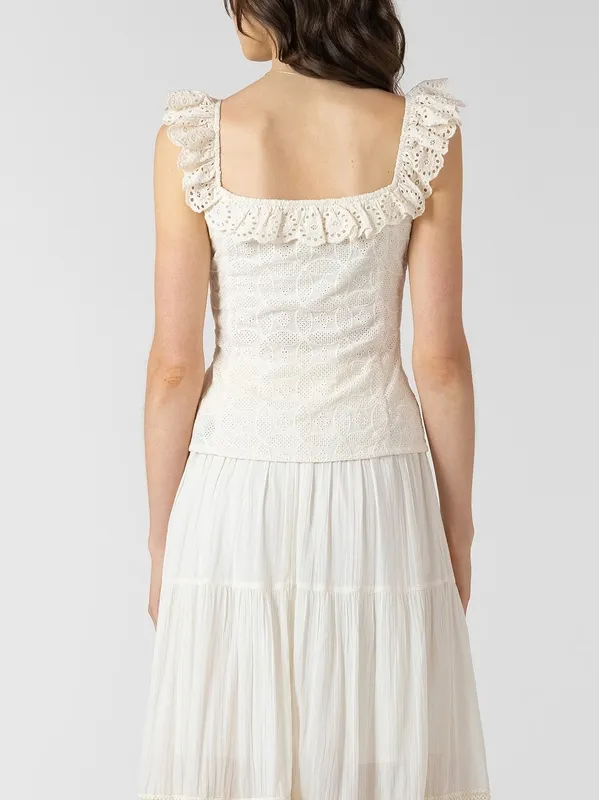 Button Front Eyelet Tank Top