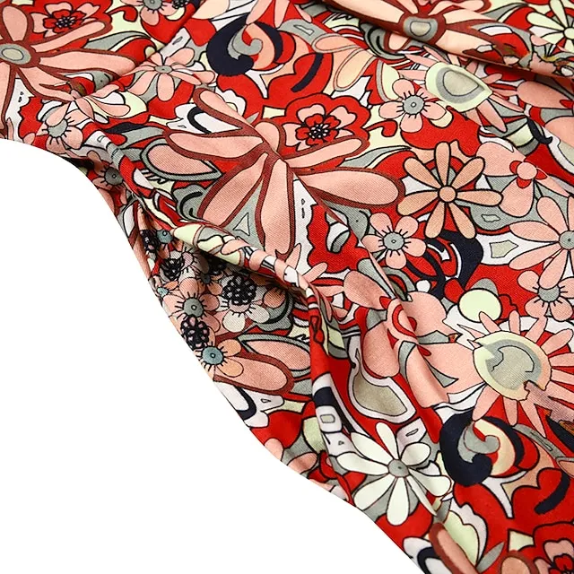 Women's Casual Dress Ethnic Dress Midi Dress Red Half Sleeve Floral Print Fall Spring Summer V Neck Casual Vacation 2023 S M L XL XXL 3XL