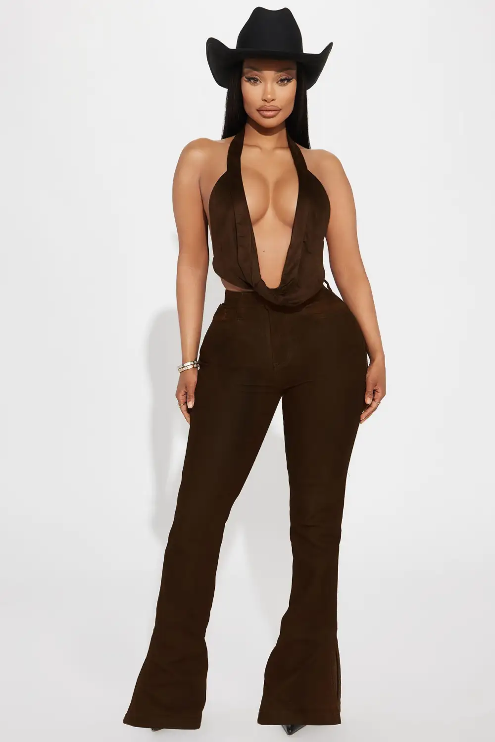 Bronzed Babe Coated Bootcut Jeans - Chocolate