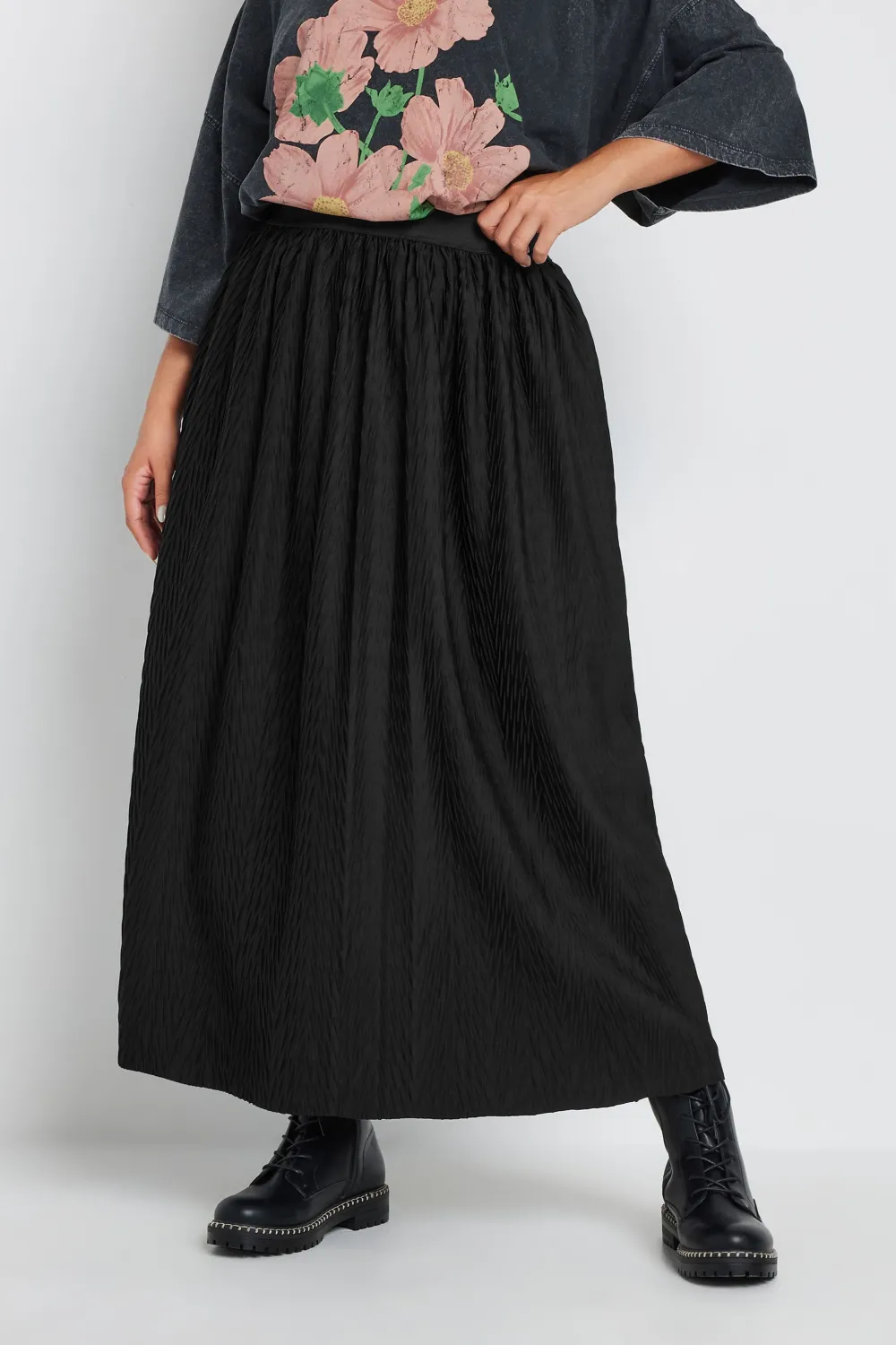 YOURS Curve Green Geometric Floral Print Pleated Skirt