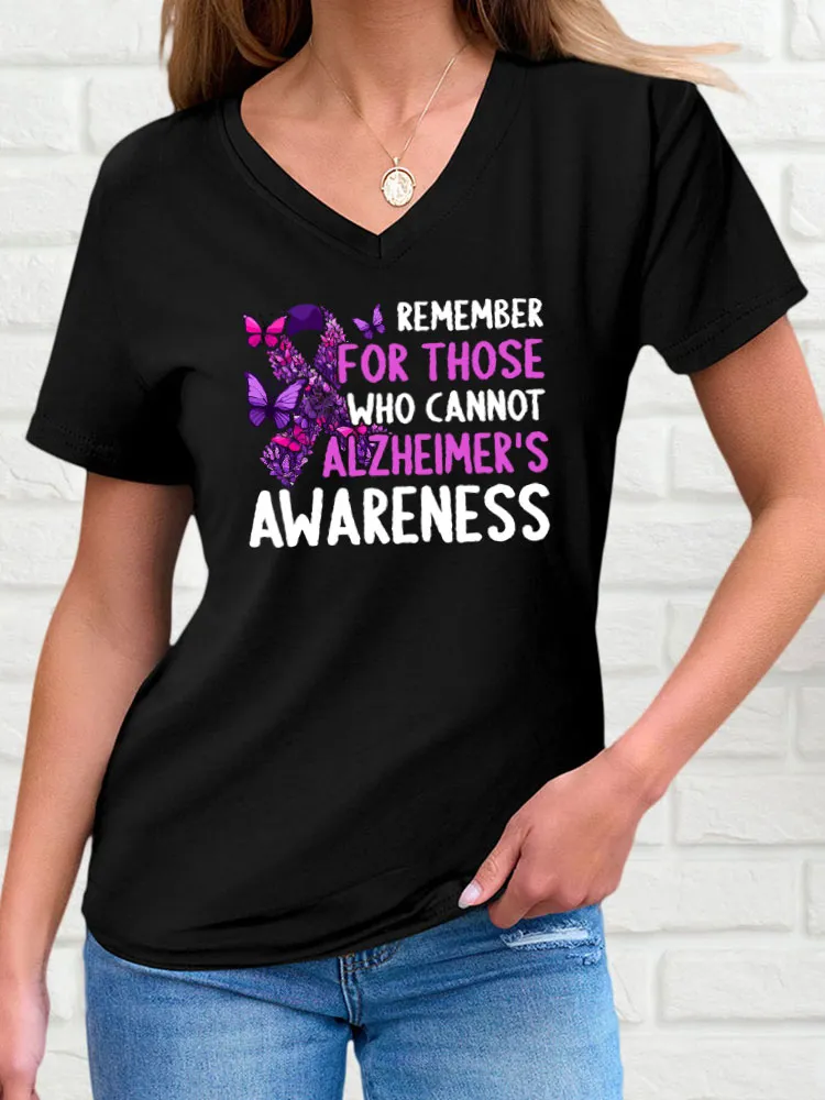 Women'S Short-Sleeved T-Shirt Remember For Those Who Cannot Alzheimer'S Awareness Prints