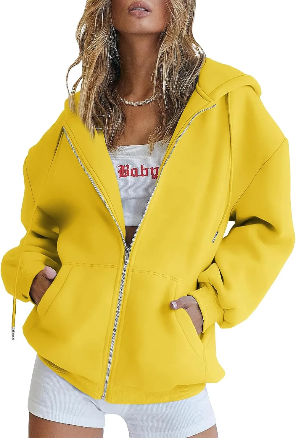 Women's Cute Hoodies Teen Girl Fall Jacket Oversized Sweatshirts Casual Drawstring Zip Up Y2K Hoodie with Pocket