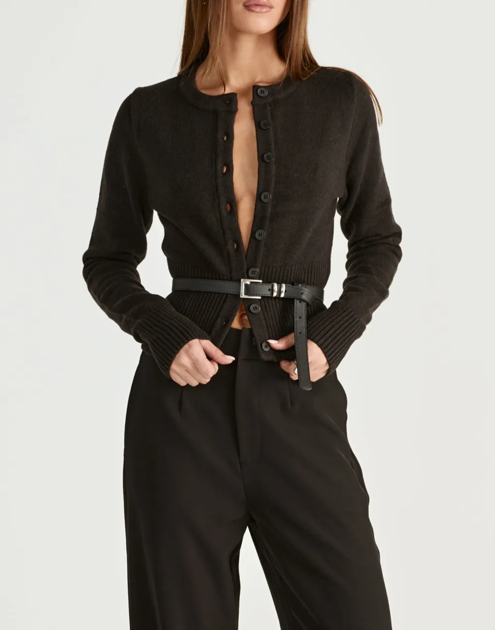 Stretch Ribbed-Knit Button-Down Top