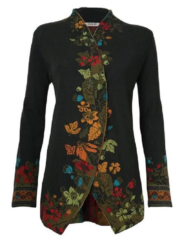 zolucky Fashion Black Stand Collar Cotton-Blend Casual Knit coat