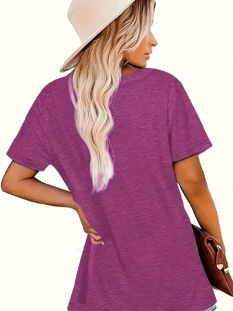 Paw Print Crew Neck T-Shirt, Casual Short Sleeve Top For Spring & Summer, Women's Clothing