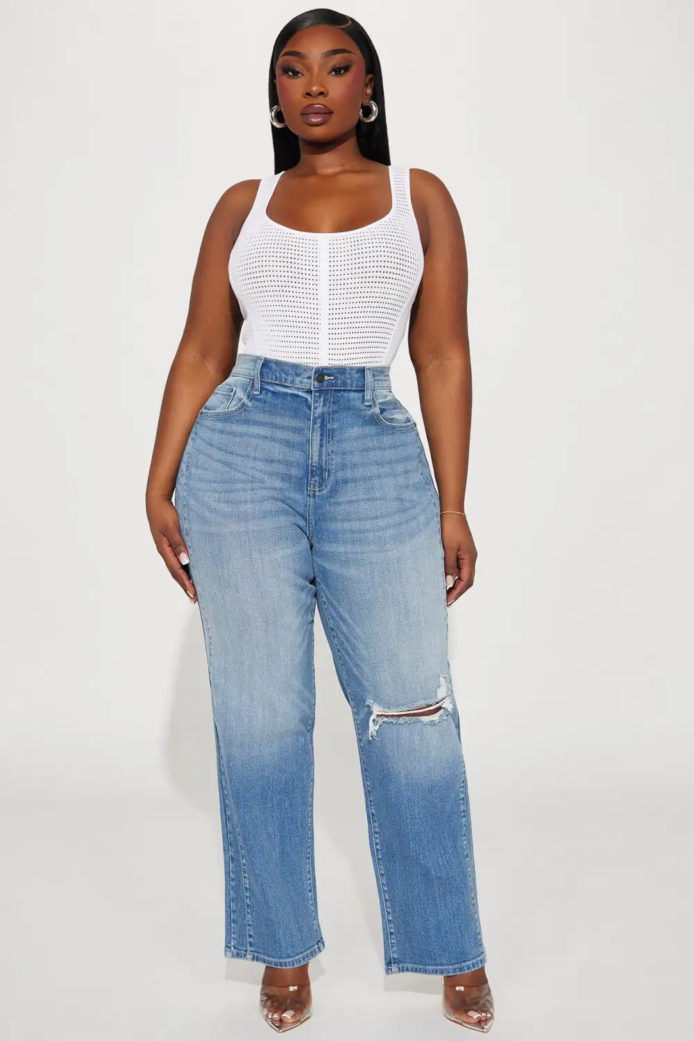 Of Two Minds Ripped Straight Leg Jeans - Medium Wash