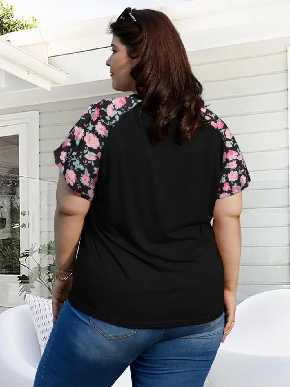 HDLTE Womens Plus Size Tops Floral Bell Sleeves Blouses Summer Crewneck Tunic Loose Casual T Shirts