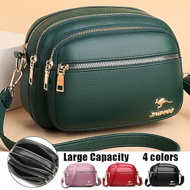 Women's Crossbody Bag Shoulder Bag Dome Bag PU Leather Shopping Daily Zipper Large Capacity Waterproof Lightweight Solid Color Black Red Purple