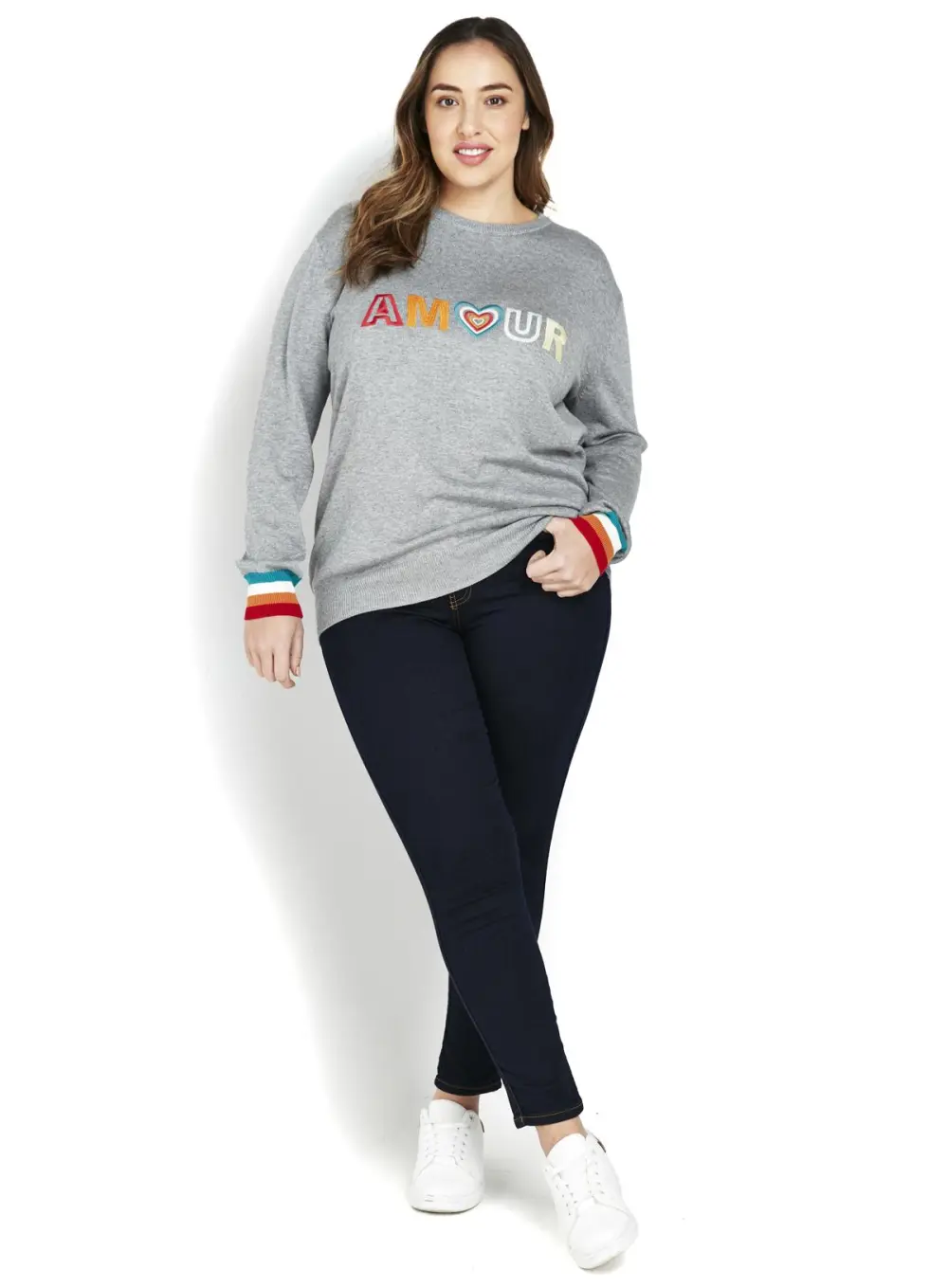 Evans Grey 'Amour' Embroidered Jumper