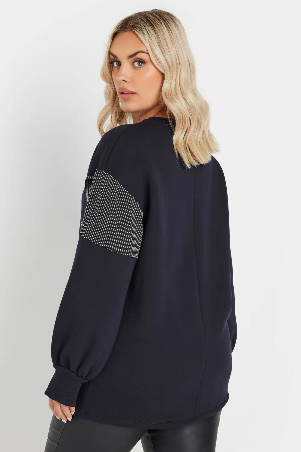 YOURS Curve Navy Blue Metallic Christmas Tree Sweatshirt