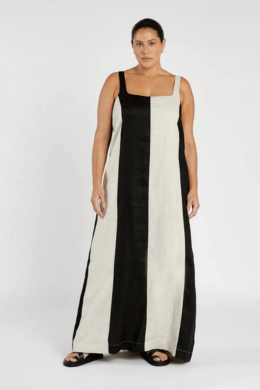 natural color block maxi dress