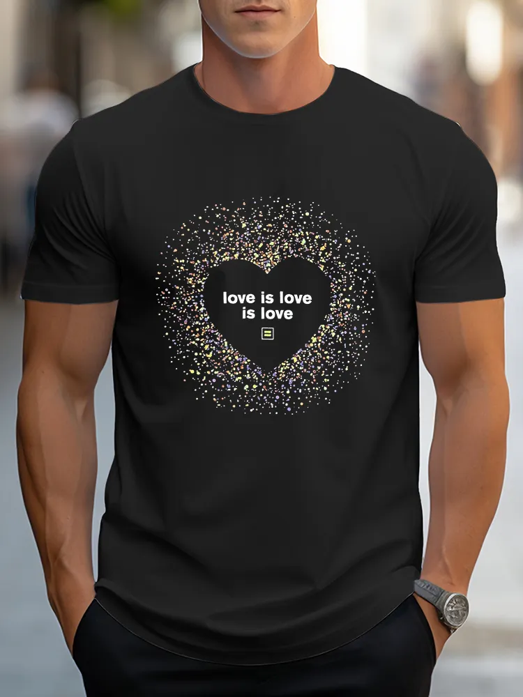Pure Cotton Round-Neck Short-Sleeved Shirt Love Is Love Is Love T-Shirt