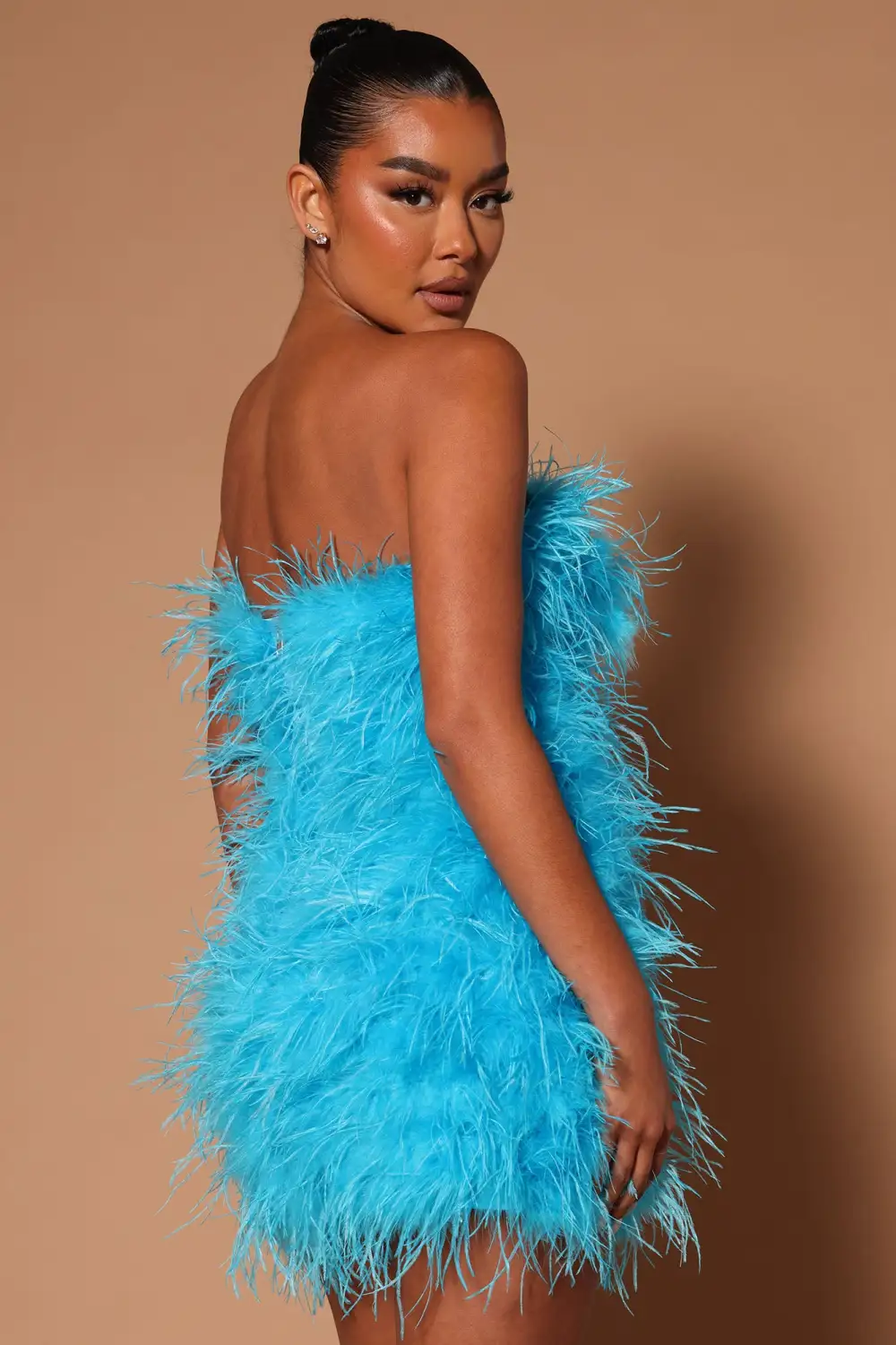 Hanna Feather Tube Mini Dress - Turquoise