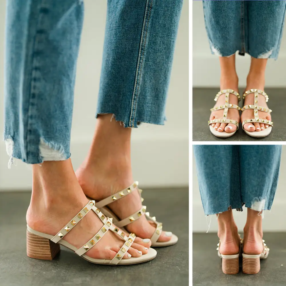 Just Be Yourself Beige Brown Studded Heels