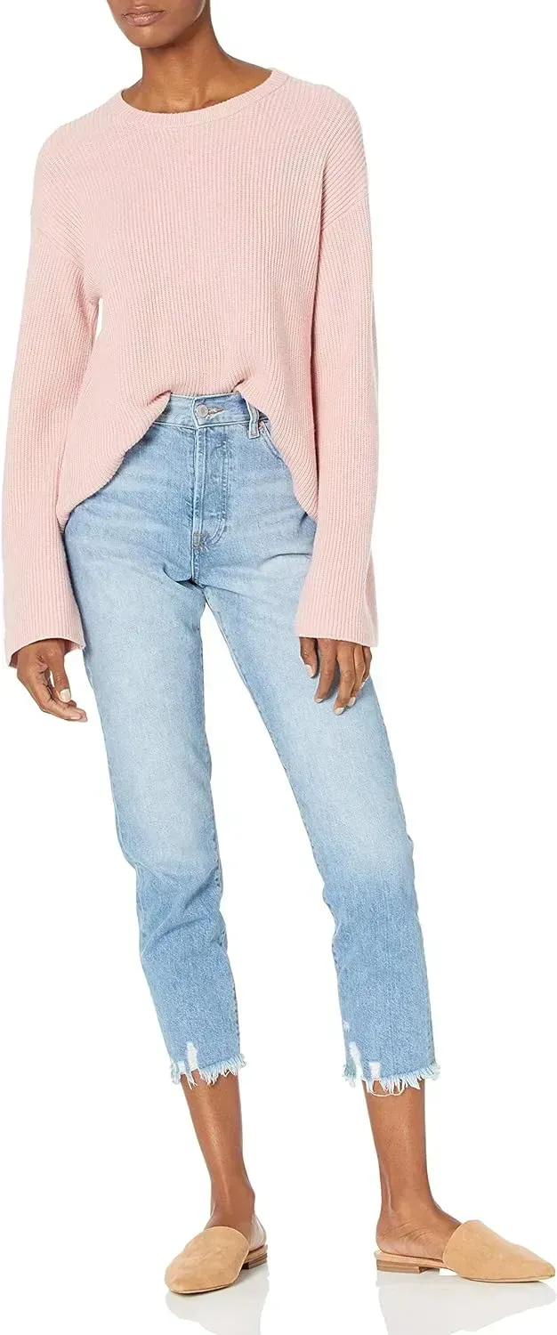 Women's Alice Crewneck Back-Slit Ribbed Pullover Sweater