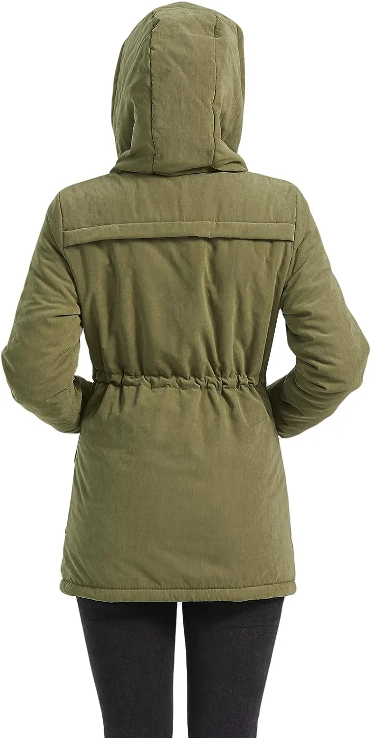 Women's Winter Mid Length Thick Warm Faux Lamb Wool Lined Jacket Coat