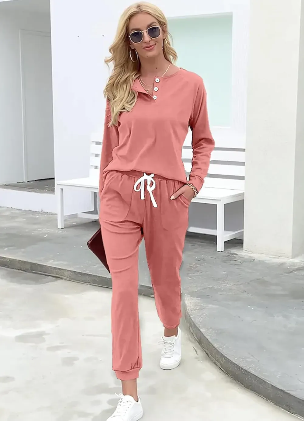Two Piece Outfits for Women Lounge Sets Button Down Sweatshirt Sweatpants Sweatsuits Set with Pockets