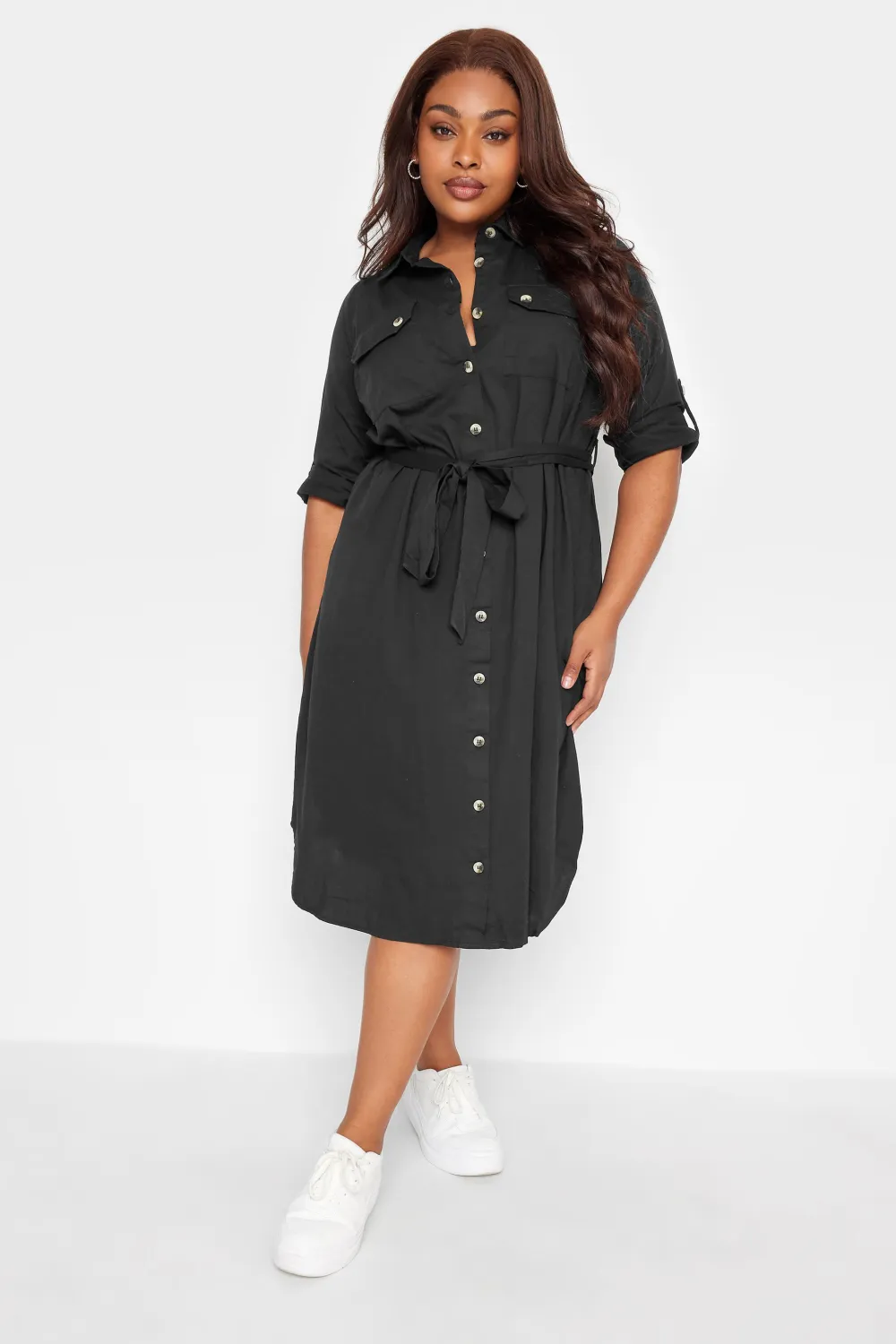 YOURS Curve Black Utility Short Sleeve Shirt Dress