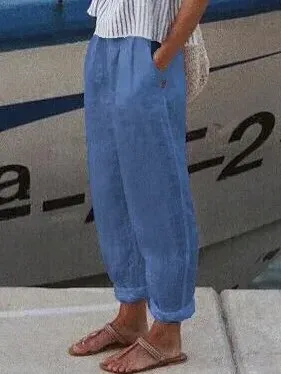 Vacation Casual Loosen Cotton Linen Solid Pants(⚡Clearance Sale)