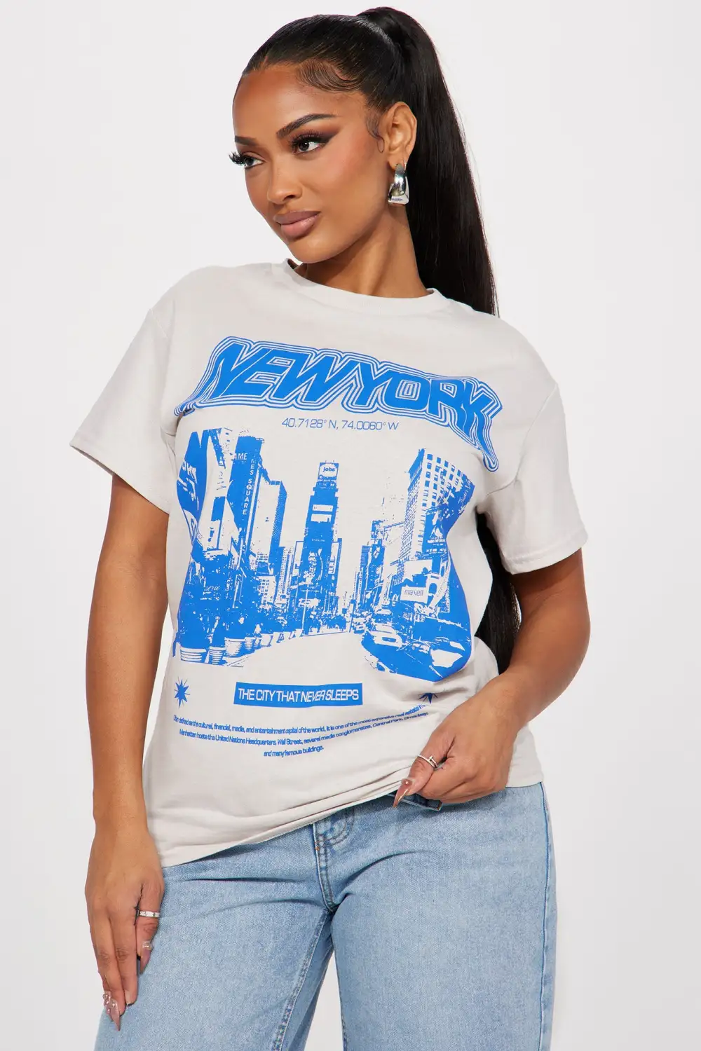New York Night Life Graphic T-Shirt - Grey
