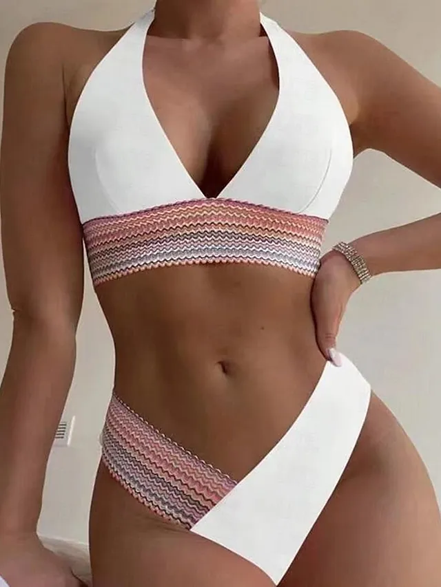 Women's Swimwear Bikini 2 Piece Normal Swimsuit Quick Dry Push Up Pure Color Black White Pink Royal Blue Orange Padded Scoop Neck Bathing Suits New Sporty Sexy