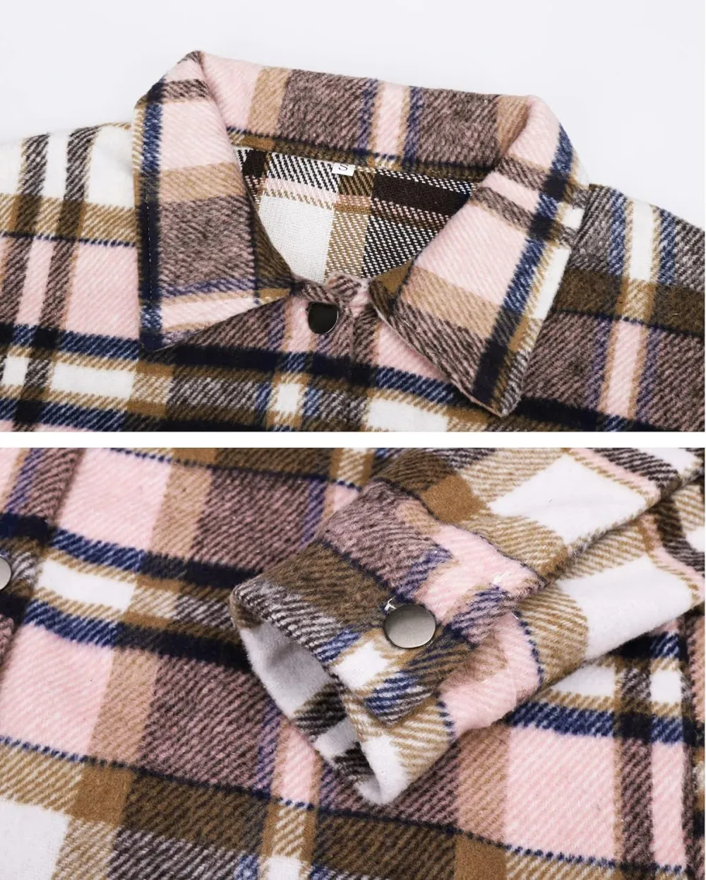 Women's Flannel Plaid Shacket Long Sleeve Button Down Chest Pocketed Shirts Jacket Coats