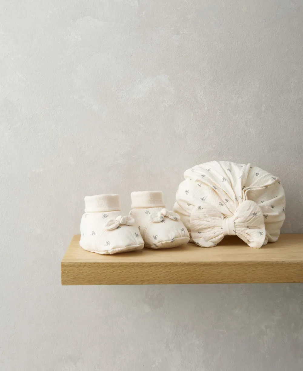 Ditsy Hat & Booties Set - Blue