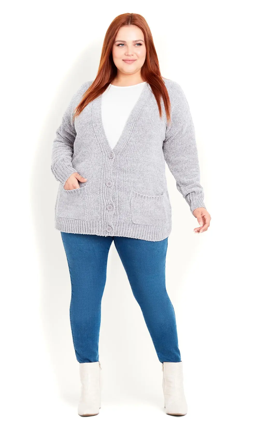Evans Grey Chenille Cardigan