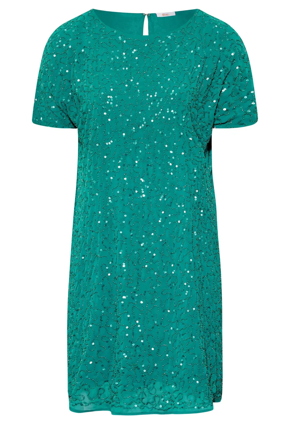 LUXE Curve Teal Green Sequin Hand Embellished Cape Dress