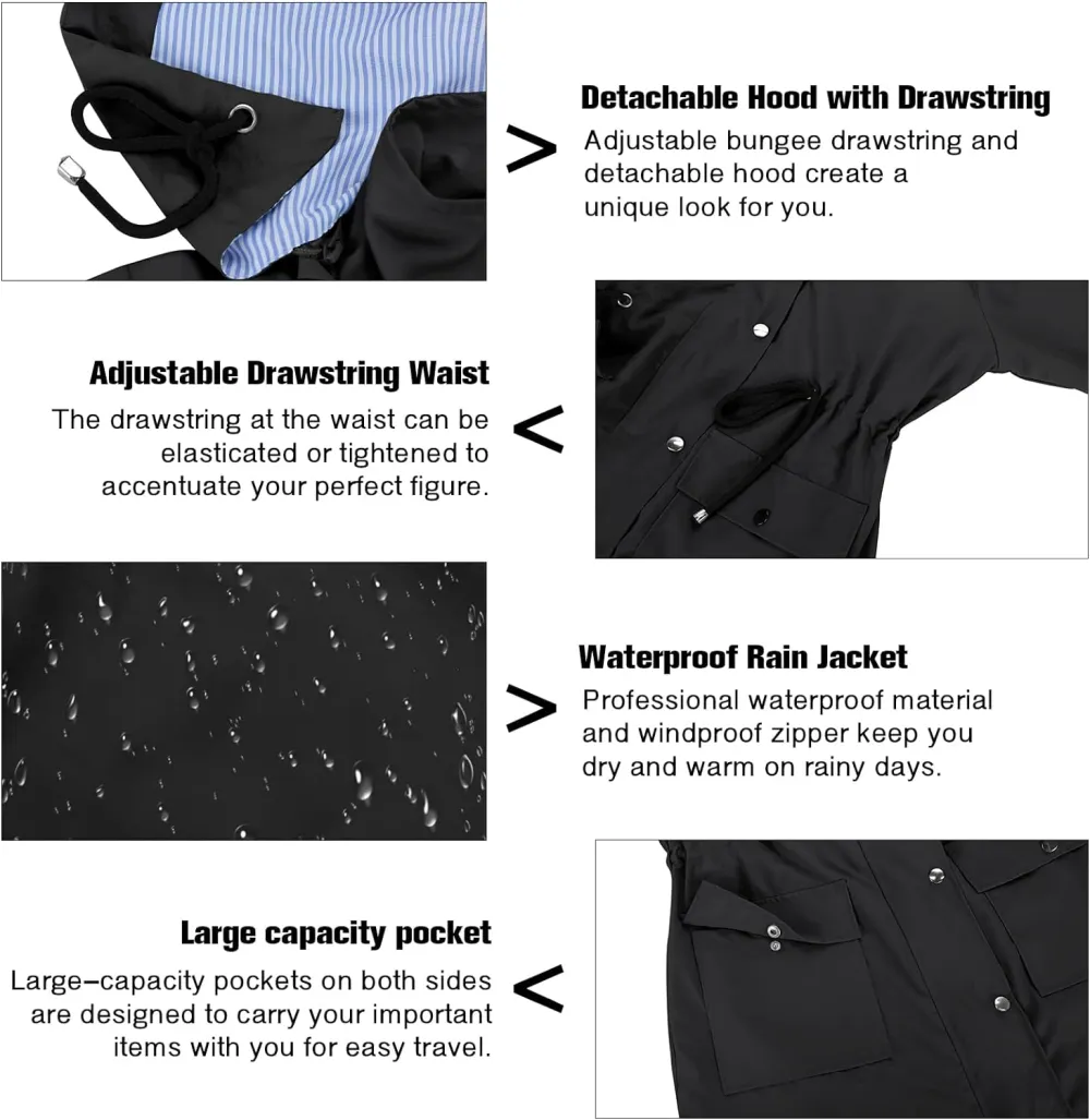 American Trends Rain Jackets for Women Waterproof with Hood Long Rain Coat Windbreaker Jacket