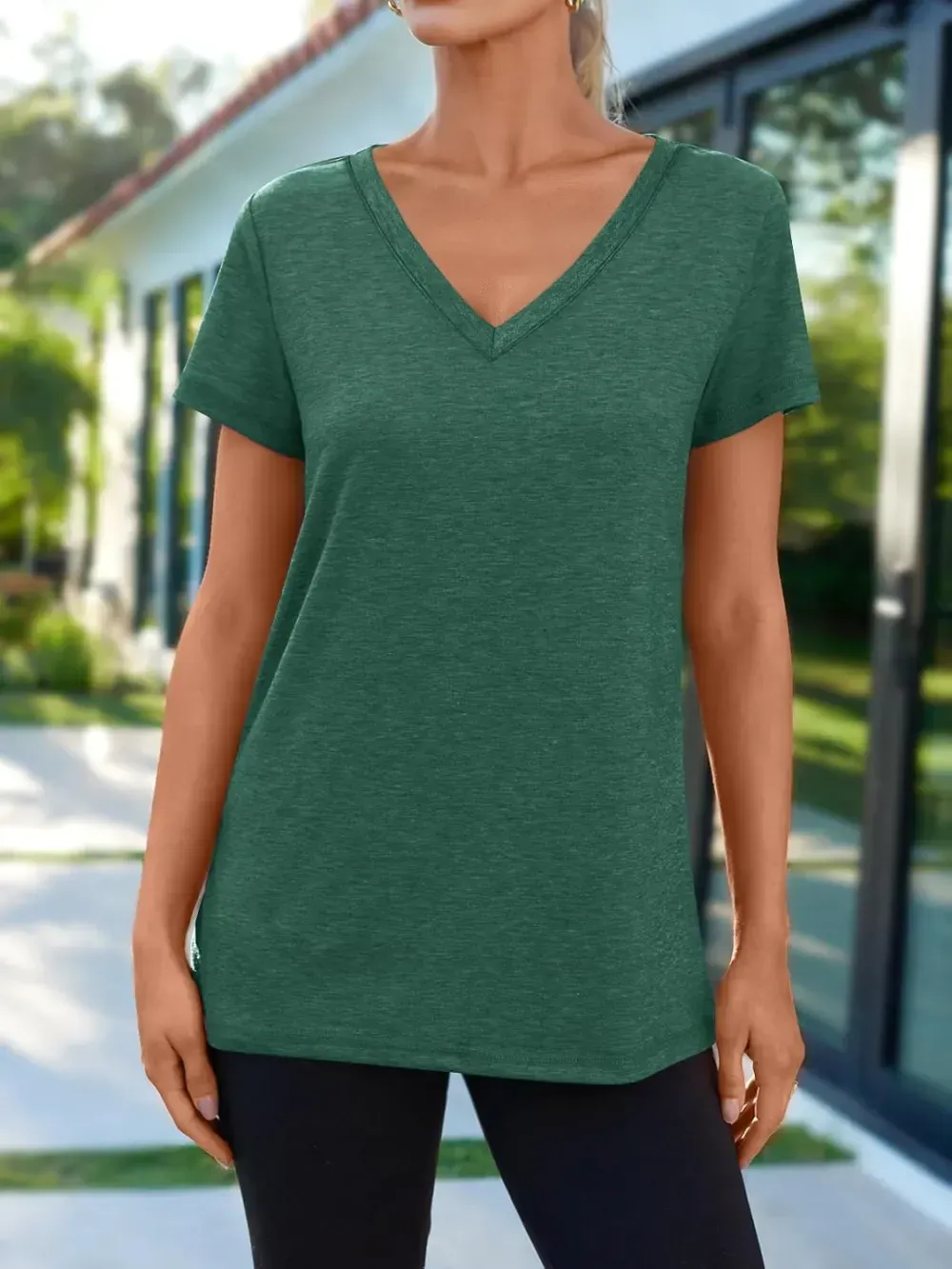 AUTOMET T Shirts Short Sleeve V Neck Tees for Women Fashion Tops Trendy Lightweight Soft Casual Summer Outfits Clothes 2024