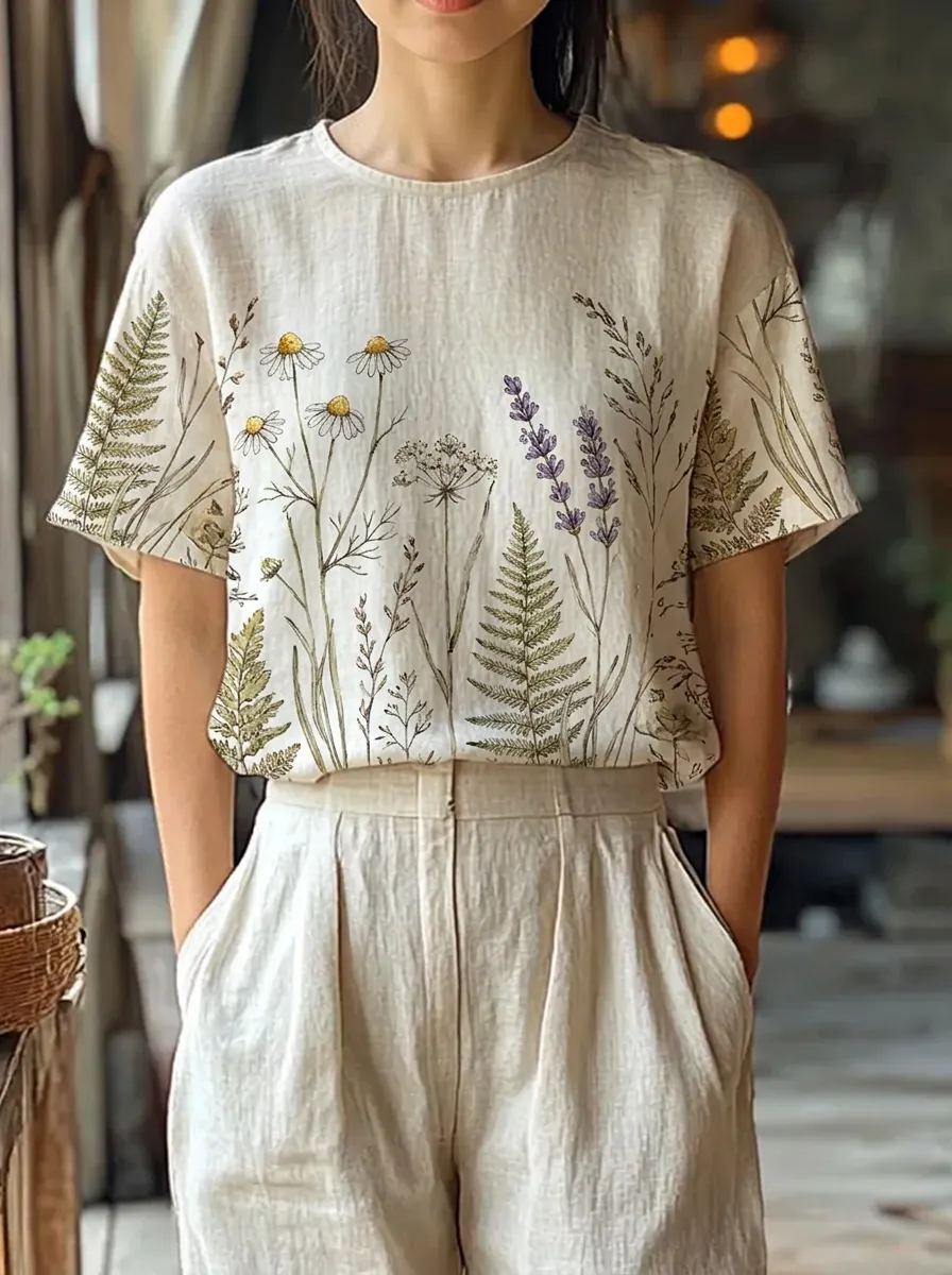 Women's Nashville Nature Lover Wildflower Fern Printed T-shirt
