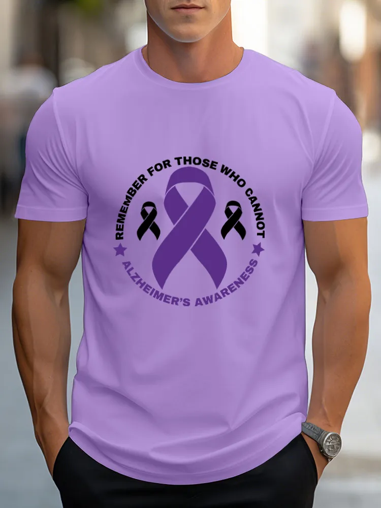 Men'S Round-Neck Short-Sleeved T-Shirt Remember For Those Who Cannot Alzheimer'S Awareness Prints