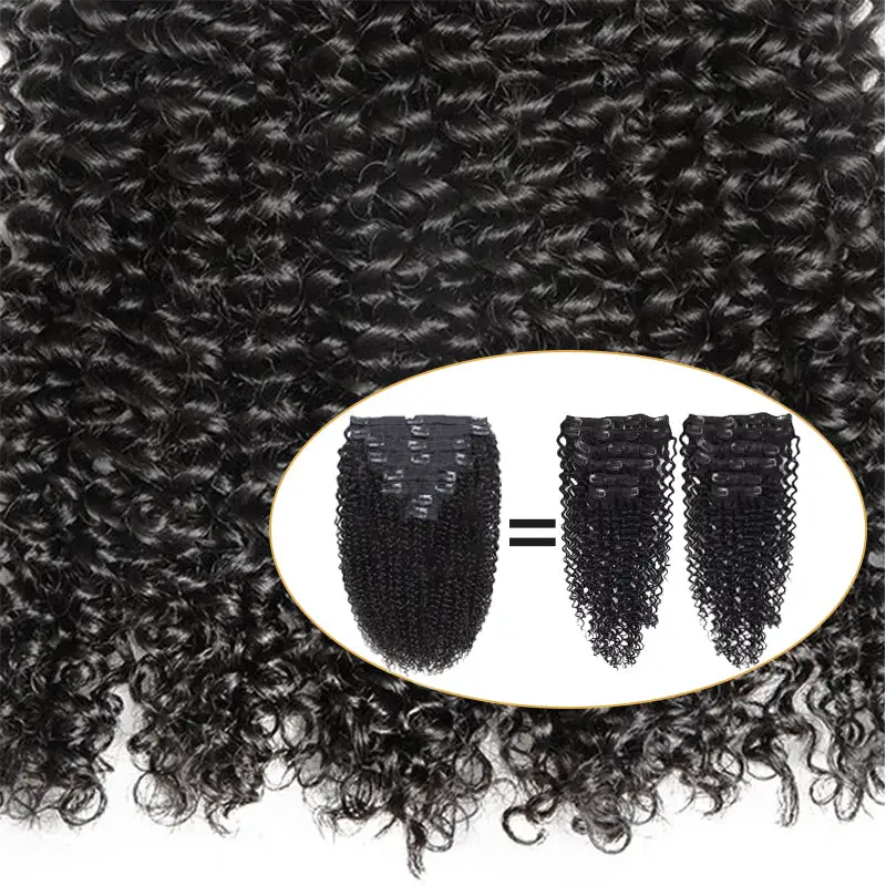 Double Drawn 3c/4a Curly Wave Clip In Hair Extensions Human Hair Clip Ins 120g 8pcs With 18 Clips