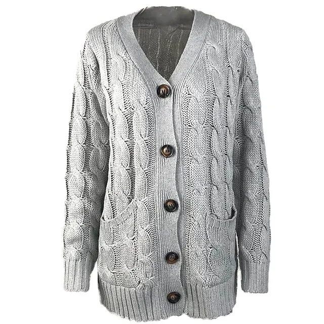 Women's Cardigan Pocket Knitted Button Solid Color Casual Chunky Long Sleeves