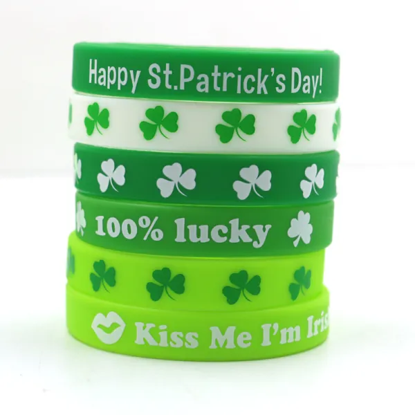 Cross Border Silicone Wristband, Green Wristband, Linen Banner, Irish Festival Gift, Clover Bracelet, Wrist Strap