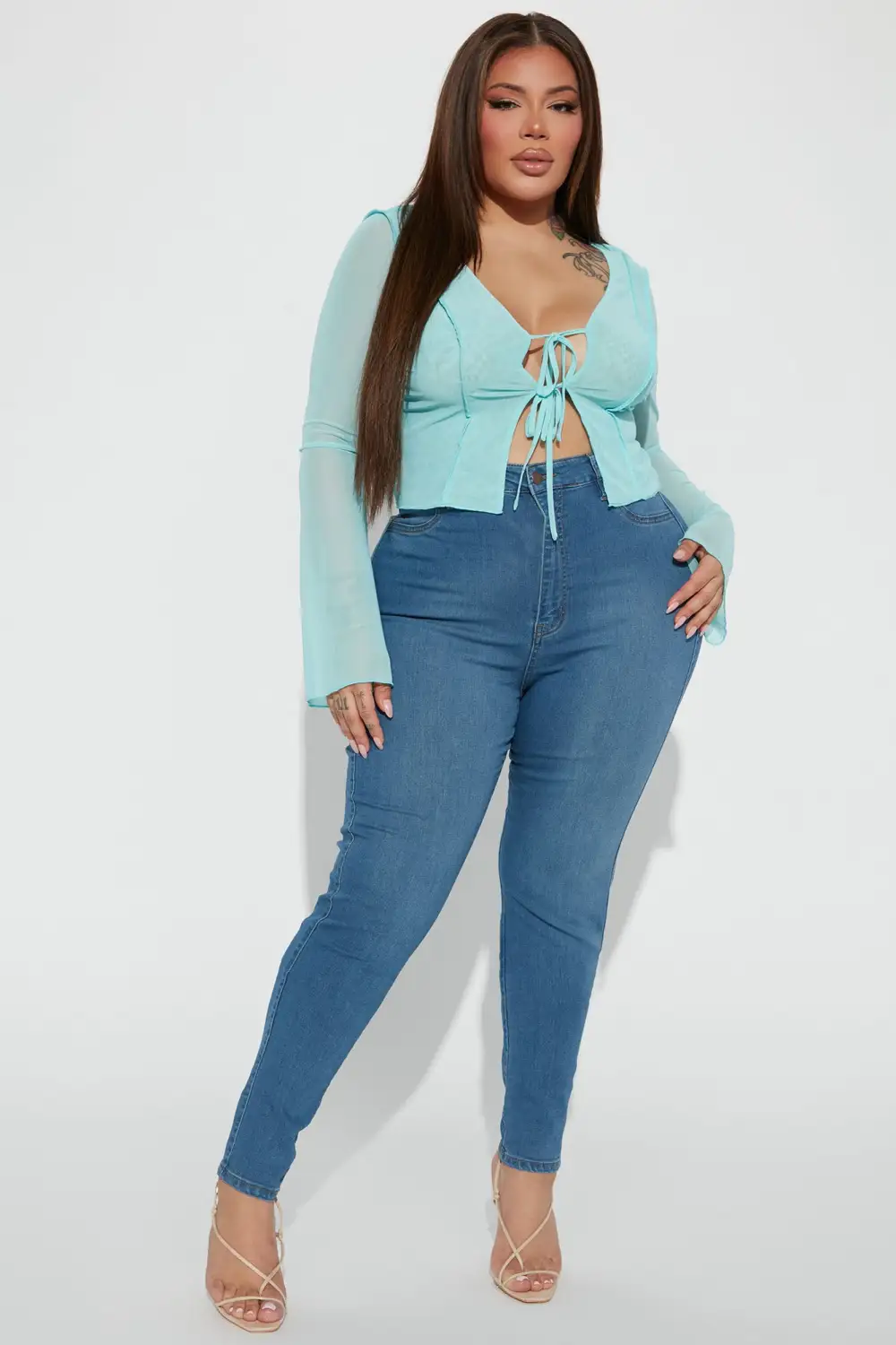 Guiselle Tie Front Top - Teal