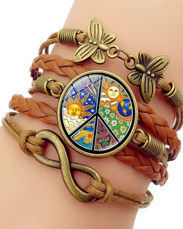 Hippie Psychedelic Moon And Stars Art Pattern Leather Bracelet