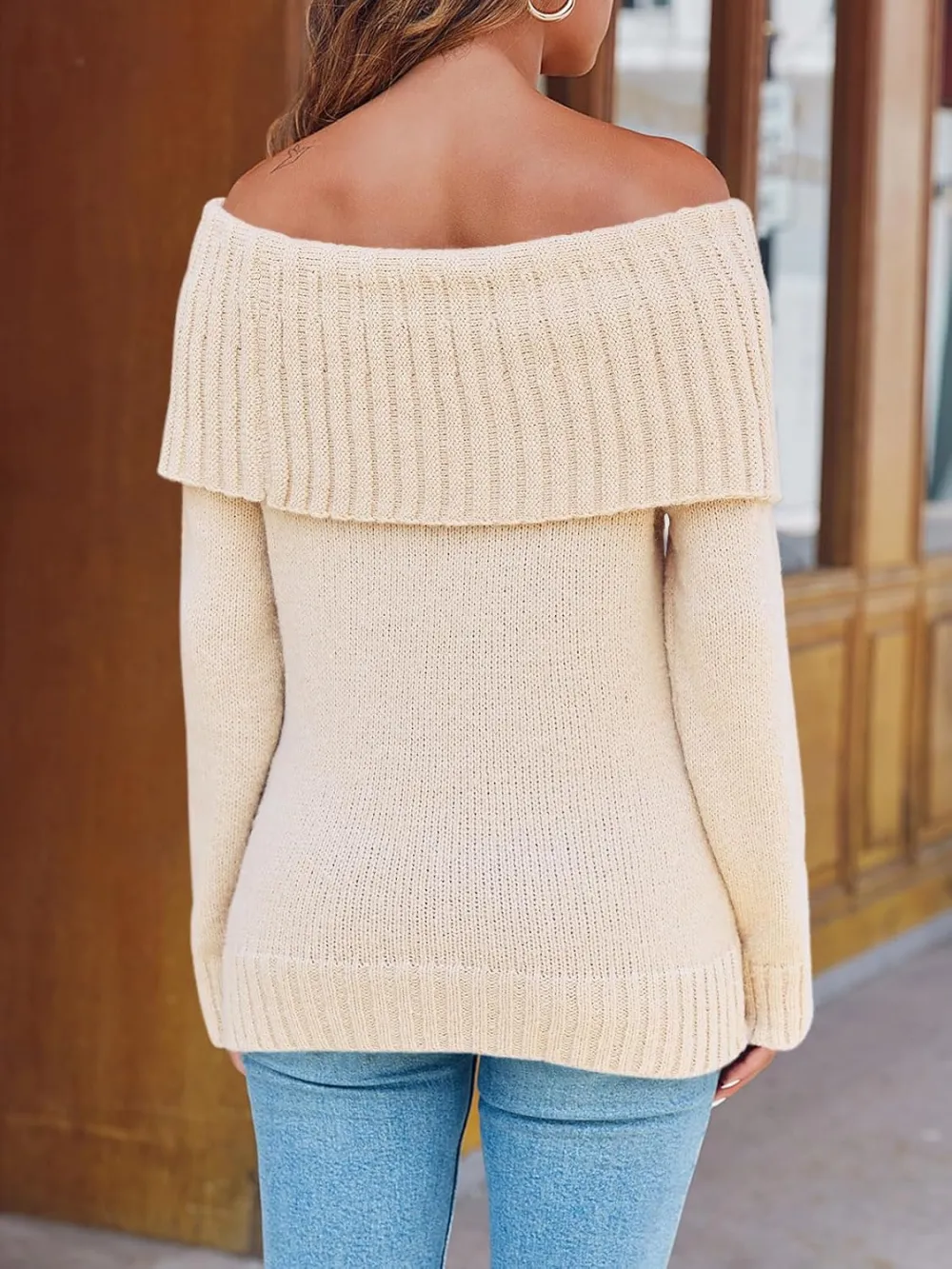 🎄Hot Sale Off The Shoulder Sweaters Long Sleeve Slouchy Knitted Casual Loose Fall Trendy Pullover Tops
