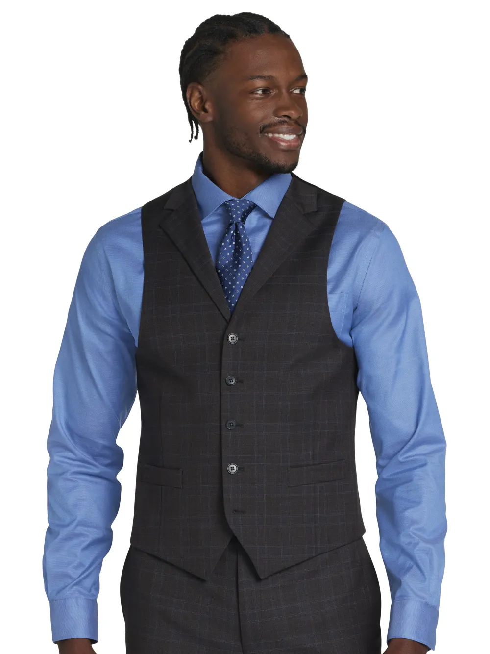 Michael Strahan Classic Fit Wool Blend Plaid Suit Vest