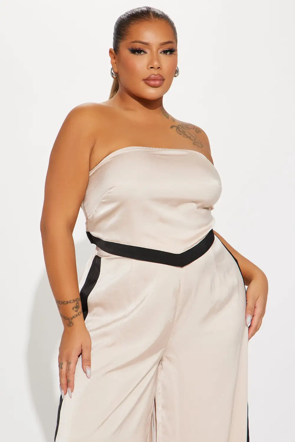 Bold Steps Satin Pant Set - Taupe